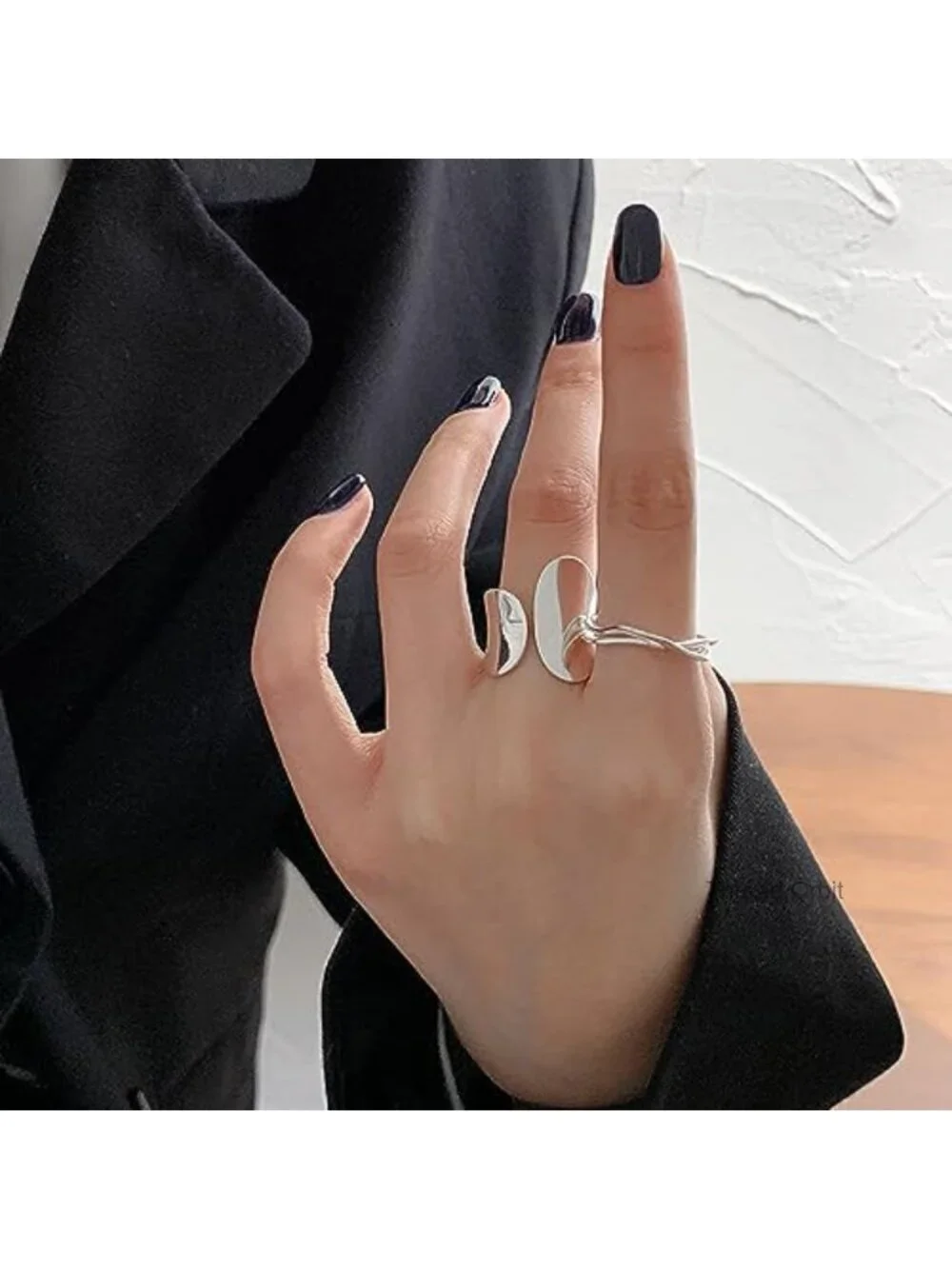 925 Sterling Silver Wide Band Ring Hammered Chunky Statement Adjustable Thumb